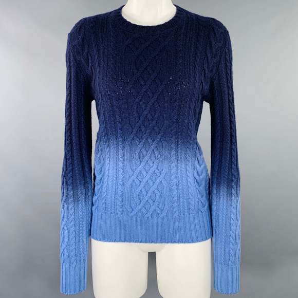 RALPH LAUREN Sweaters - RALPH LAUREN Navy Blue Cashmere Ombre Cable Knit Pullover